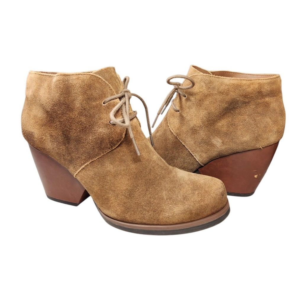 Korks Kork Ease Brown Suede Lace Up Wedge Ankle Booties Boho Cottage Fairy 10